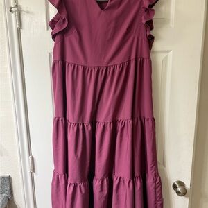 SHEIN Magenta Ruffle Sleeve Tiered Maxi Dress